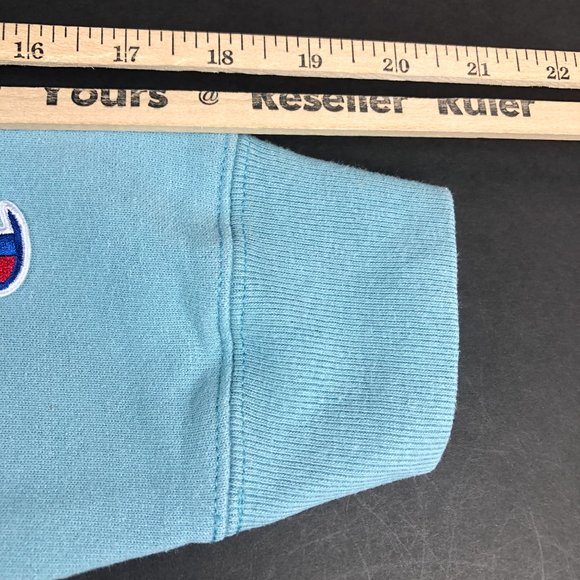 Y2K Champion Reverse Weave Sweatshirt Men Small Light Blue Faded Pullover Hoodie - Picture 10 of 15